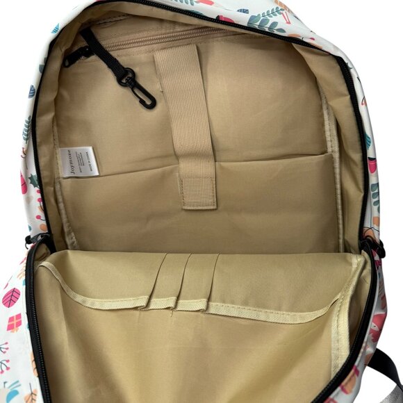 New NWT Backpack, Fox Bird Leaf Design.  Joymoze Brand White / Pink